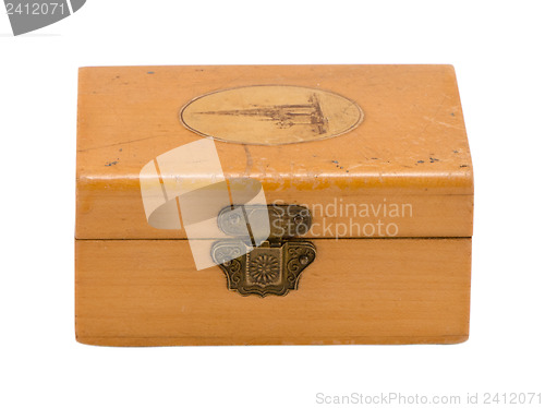 Image of wooden closed retro jewelry box isolated on white 