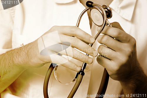 Image of Portrait of a young doctor with stethoscope.