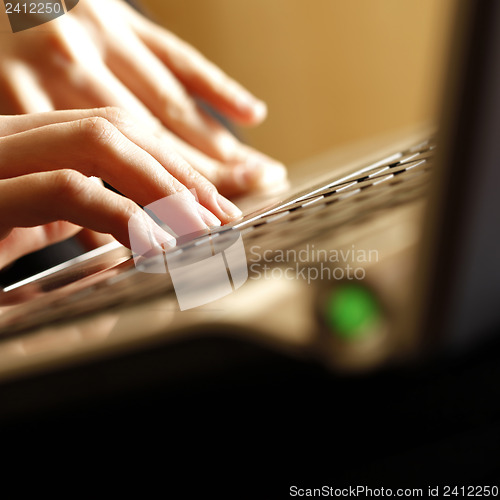 Image of Young woman working on laptop