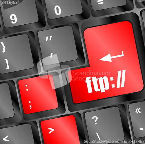 Image of Computer keyboard with ftp key, technology background