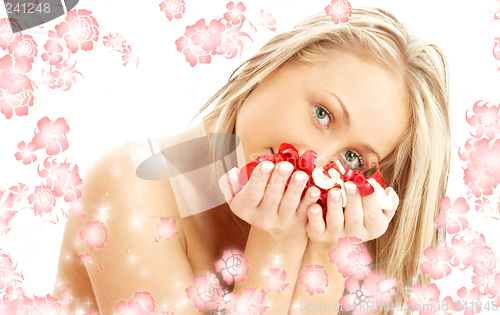 Image of lovely blond in spa with red and white petals and flowers #2