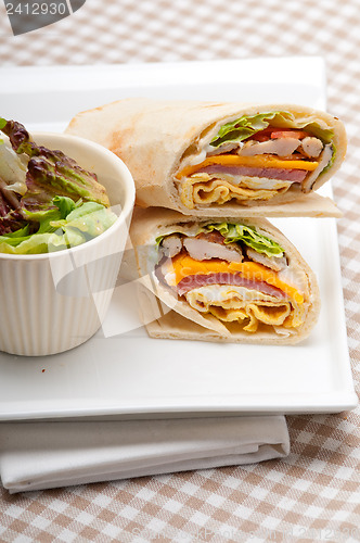 Image of club sandwich pita bread roll