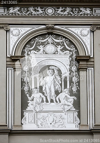 Image of Artwork on back wall of University building in Vienna, Austria