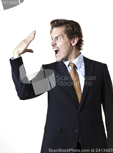 Image of Businessman talking to the hand