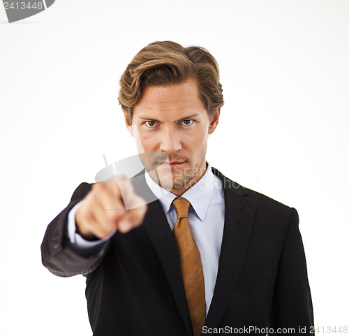 Image of Young Businessman Pointing at the Camera