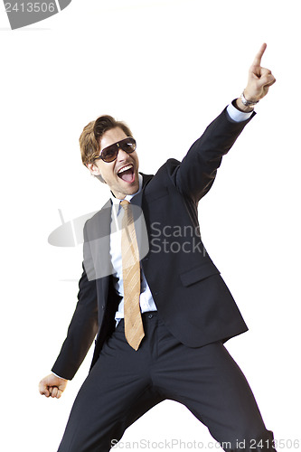 Image of Ecstatic businessman celebrating deal