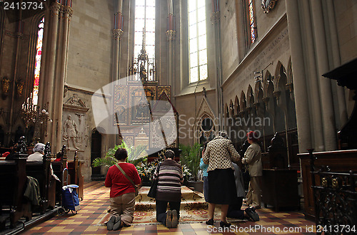 Image of On Good Friday, people pray in front of God's tomb in the Zagreb Cathedral