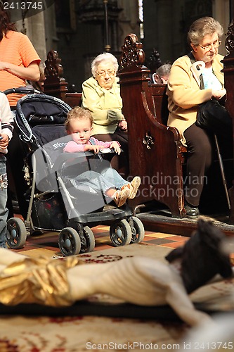 Image of On Holy Saturday, people pray in front of God's tomb in the Zagreb Cathedral