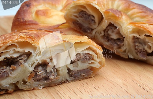 Image of Burek (pie with meat or spinach) is traditional Balkanian meal
