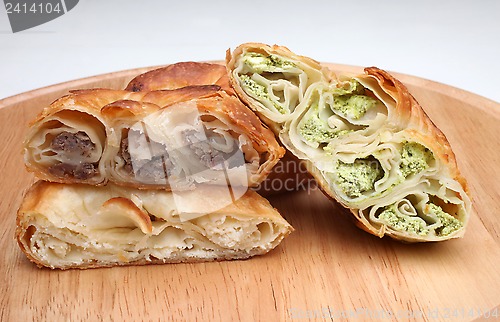 Image of Burek (pie with meat or spinach) is traditional Balkanian meal 