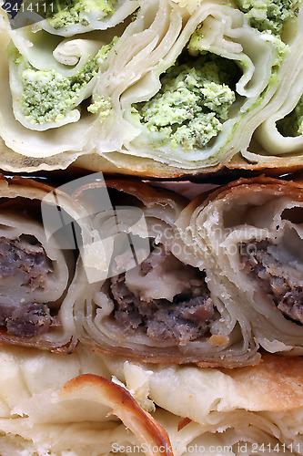 Image of Burek (pie with meat or spinach) is traditional Balkanian meal 