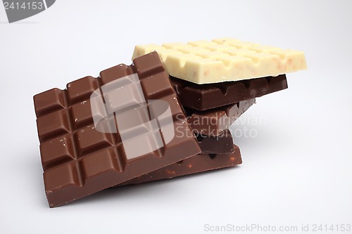Image of Chocolate pieces on white background