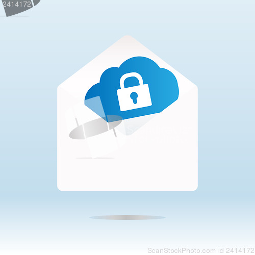 Image of security concept: lock on abstract blue cloud. mail envelope
