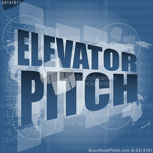 Image of elecator pitch words on touch screen interface