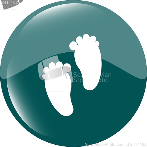 Image of footprint green circle glossy web icon on white background