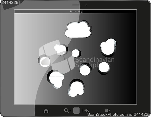 Image of speech bubble on black tablet pc social, network concept