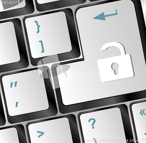 Image of Open lock button on the keyboard, access concept