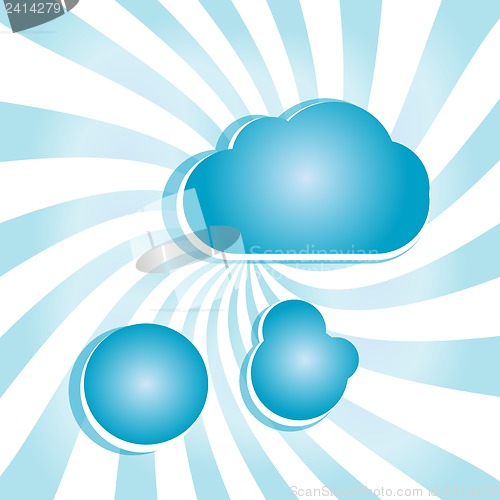 Image of abstract blue background with sun rays and clouds
