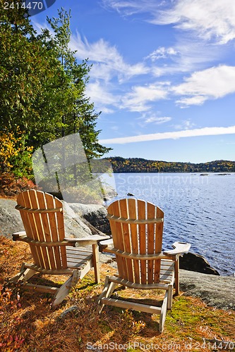 Image of Adirondack chairs at lake shore