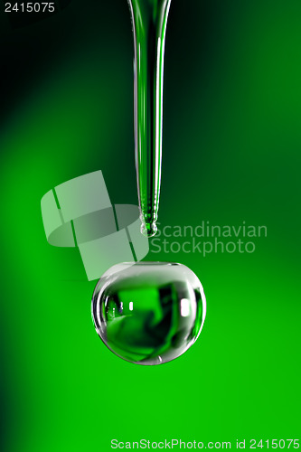 Image of Water drop on green background