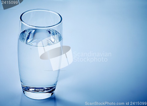 Image of glass of water on blue background