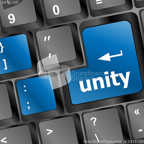 Image of unity word on computer keyboard pc key