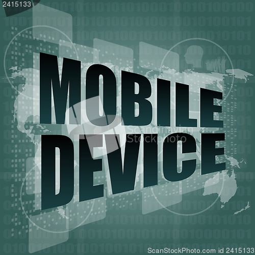 Image of word mobile devices on digital screen 3d