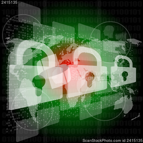 Image of Security concept: white padlock on digital background, 3d