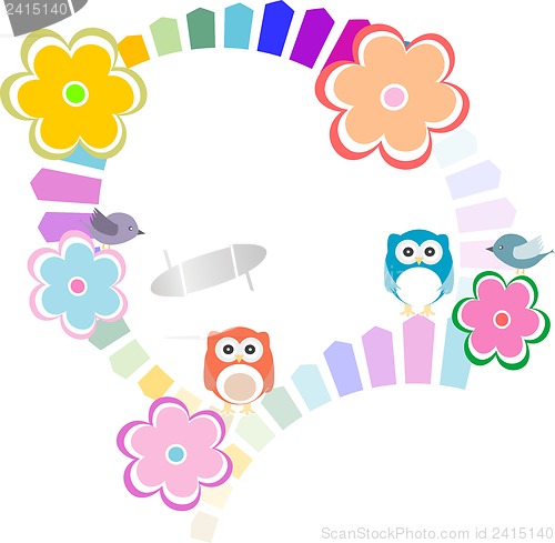 Image of Owl bird couple in love and flowers