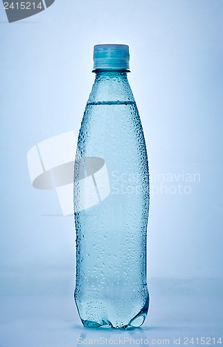 Image of wet plastic bottle of water