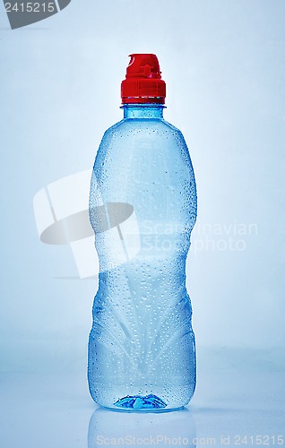 Image of wet plastic bottle of water