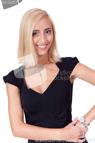 Image of young attractive smiling business woman isolated
