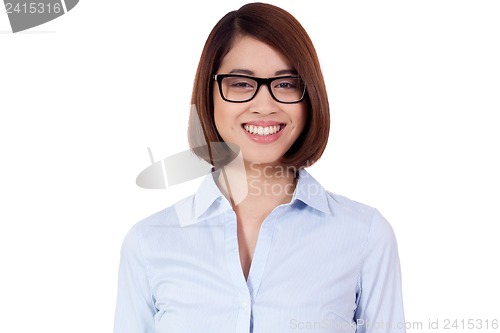 Image of young successful attractive asian businesswoman isolated