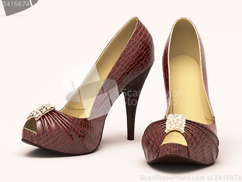 Image of Crocodile leather women's shoes with high heels