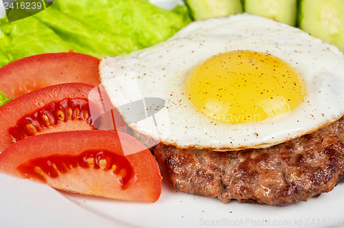 Image of steak beef meat with fried egg