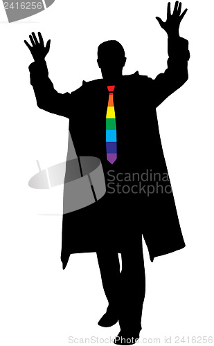 Image of Silhouette of excited business man with rainbow necktie