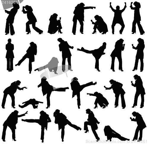 Image of Silhouettes set - women fighting