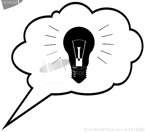 Image of Genius idea - lightbulb in speech bubble cloud. Illustration