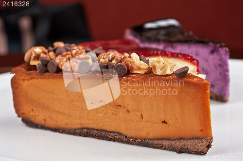 Image of cheesecake with chocolate and nuts