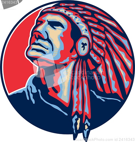 Image of Native American Indian Chief Retro