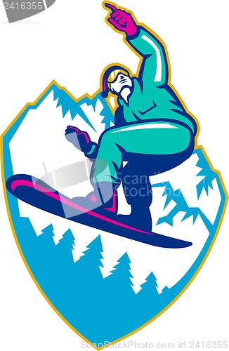 Image of Snowboarder Holding Snowboard Alps Retro