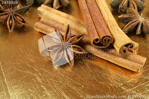 Image of Spices on golden plate