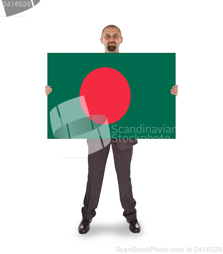 Image of Businessman holding a big card, flag of Bangladesh