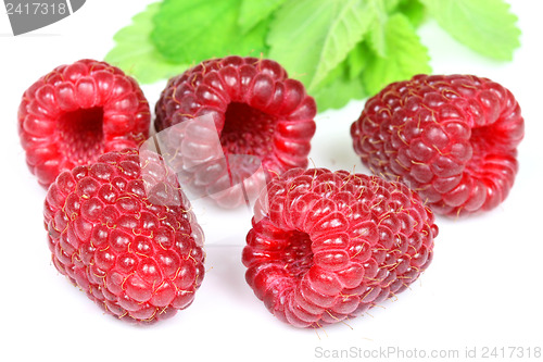 Image of Raspberries and leaves