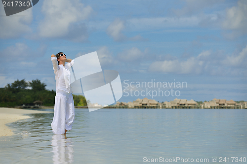 Image of happy woman enjoy  summer time