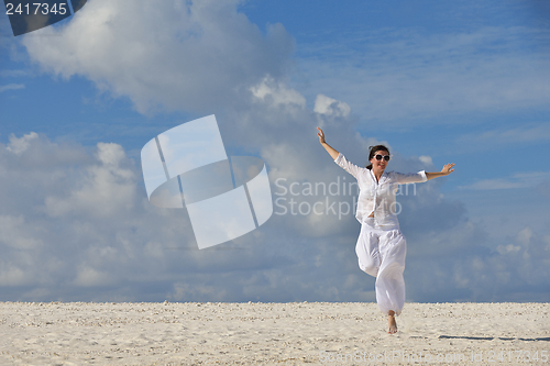 Image of happy woman enjoy  summer time