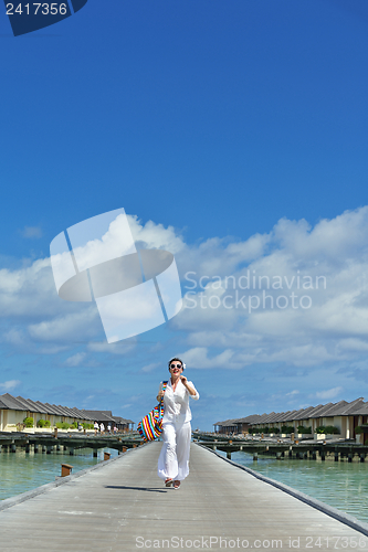Image of happy woman enjoy  summer time
