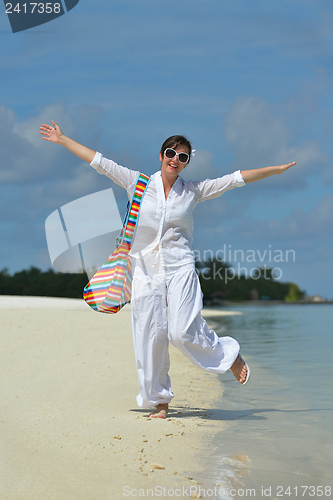 Image of happy woman enjoy  summer time