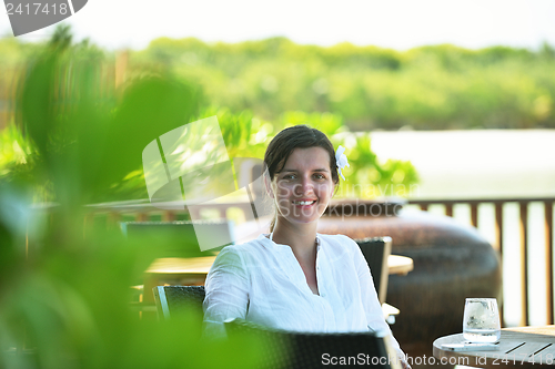 Image of happy woman enjoy  summer time