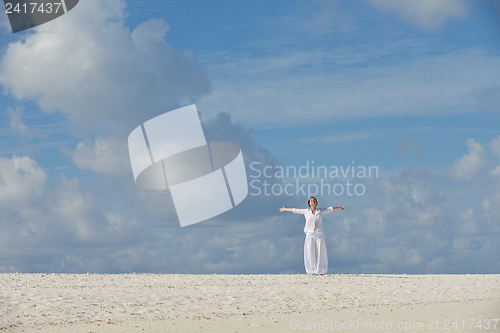 Image of happy woman enjoy  summer time
